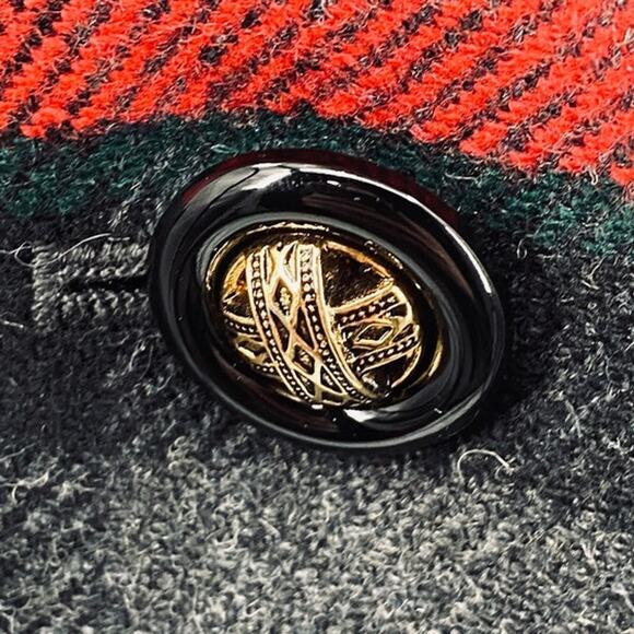 Vintage 80s 90s Wool Plaid Skirt Suit Collarless Blazer Pencil Skirt Gray Red XS - Picture 5 of 10